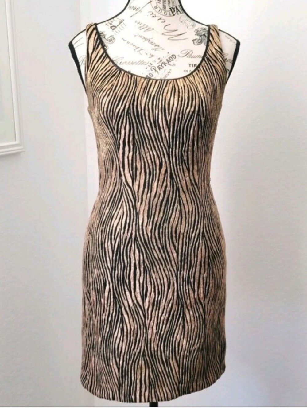 Vintage 60s 7Os Cocktail Mini Dress Mod MCM Gold Lurex Animal Print Small Berlin